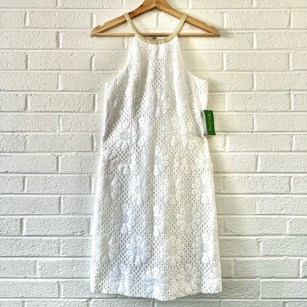 Lilly Pulitzer White Halter Dress w/ Gold Neckline